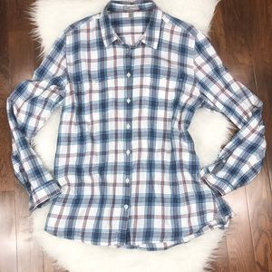 Horny Toad Plaid Mixologist Button Back Top Large